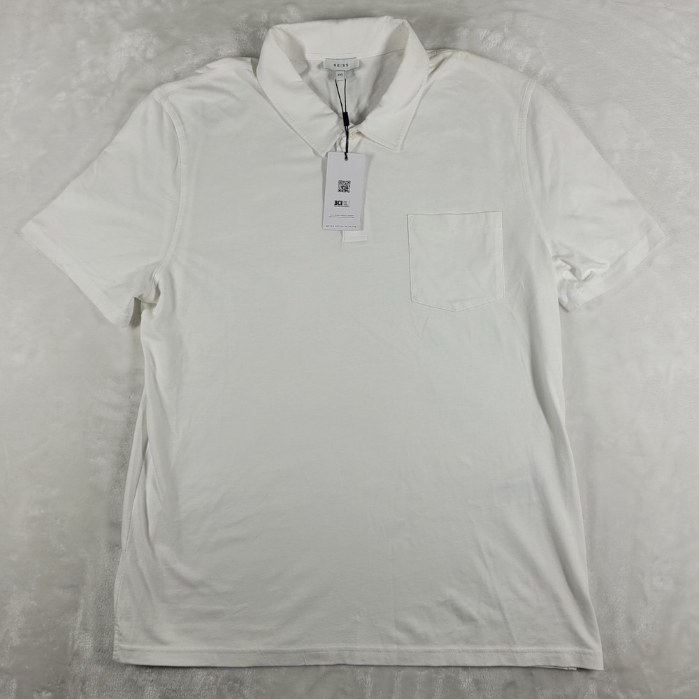Reiss Polo Shirt Men's 2XL‎ White Short Sleeve Soft Casual Comfort Cotton NWT